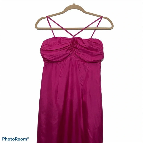 Express Y2K 90’ 100% Silk Pink Maxi Dress w/ flower detail - Picture 7 of 17